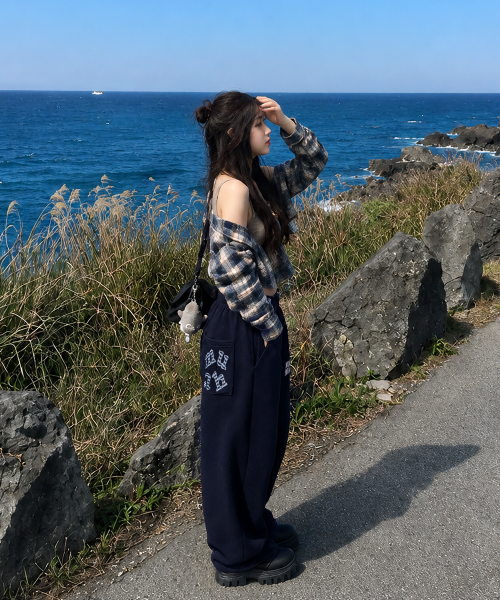 PATCH POCKET WIDE BANDING PANTS [NAVY]