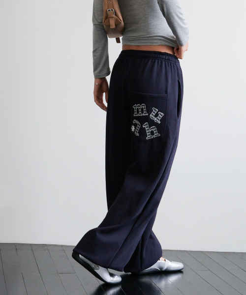 PATCH POCKET WIDE BANDING PANTS [NAVY]