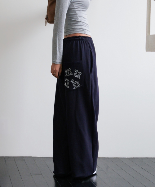 PATCH POCKET WIDE BANDING PANTS [NAVY]