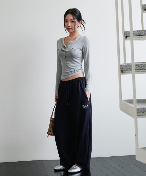 PATCH POCKET WIDE BANDING PANTS [NAVY]