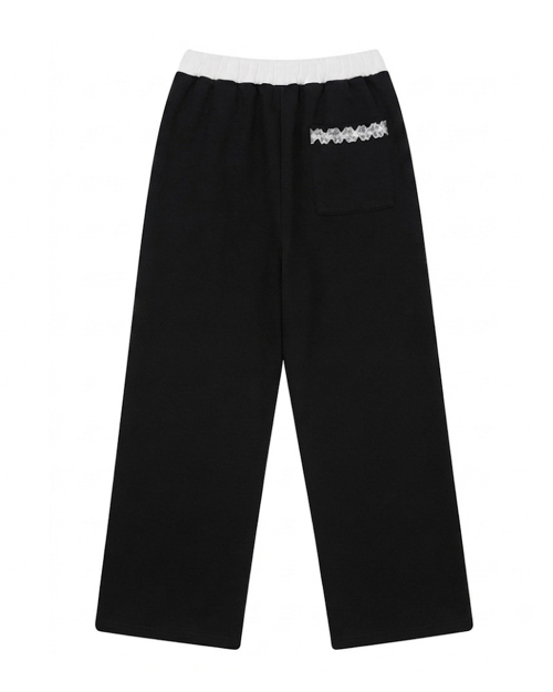 LACE BAND WIDE BANDING PANTS [BLACK]