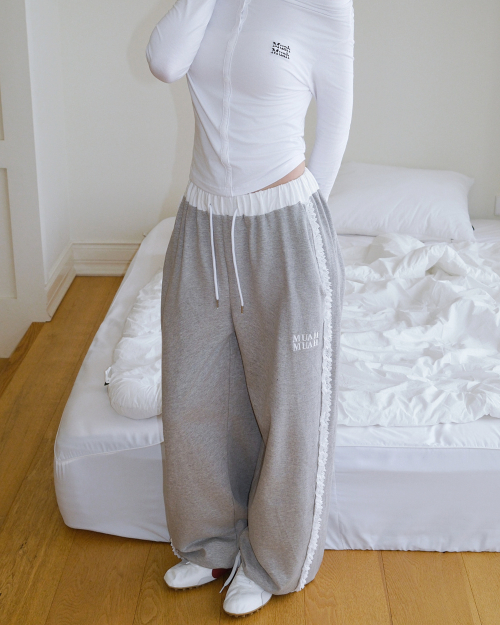 LACE BAND WIDE BANDING PANTS [GRAY]