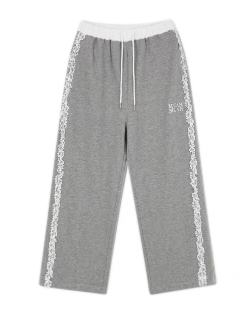 LACE BAND WIDE BANDING PANTS [GRAY]