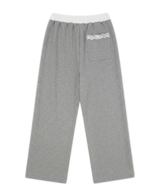 LACE BAND WIDE BANDING PANTS [GRAY]