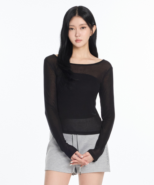 W 텐셀 크롭 시어 롱슬리브 (2colors)
