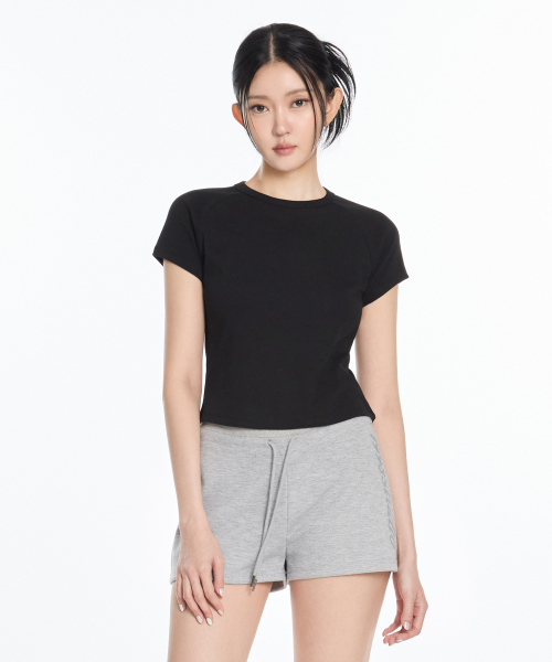W 베이직 라글란 크롭 슬림 티셔츠 (3colors)