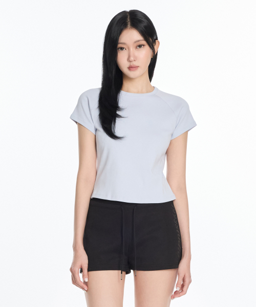 W 베이직 라글란 크롭 슬림 티셔츠 (3colors)