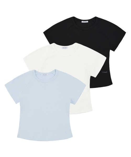 W 베이직 라글란 크롭 슬림 티셔츠 (3colors)