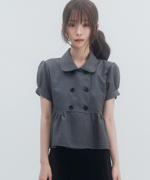 Solid Double Button Puff Shirt