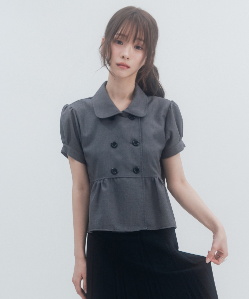Solid Double Button Puff Shirt