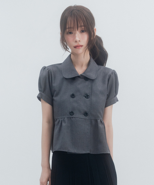 Solid Double Button Puff Shirt