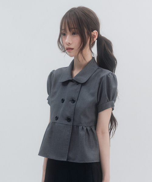 Solid Double Button Puff Shirt