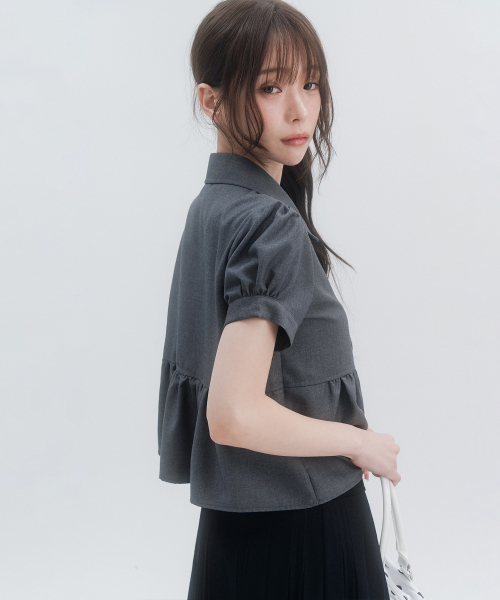 Solid Double Button Puff Shirt