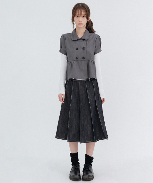 Solid Double Button Puff Shirt