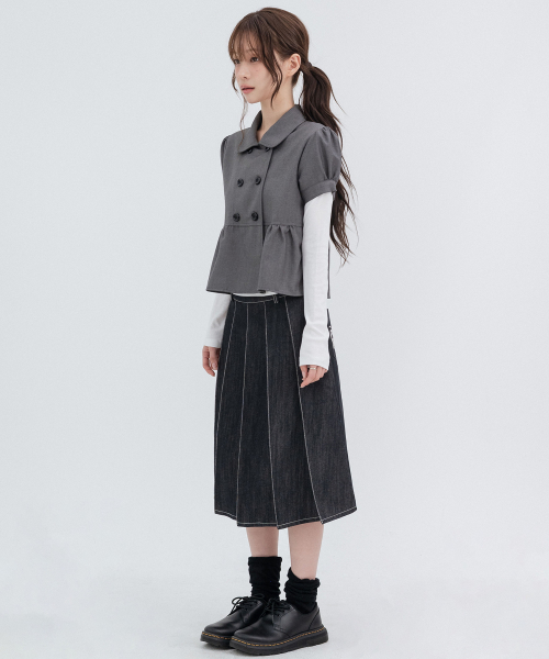 Solid Double Button Puff Shirt