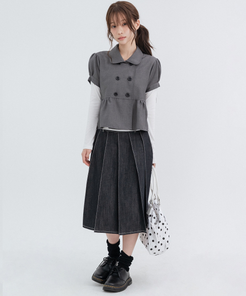 Solid Double Button Puff Shirt