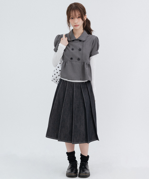 Solid Double Button Puff Shirt