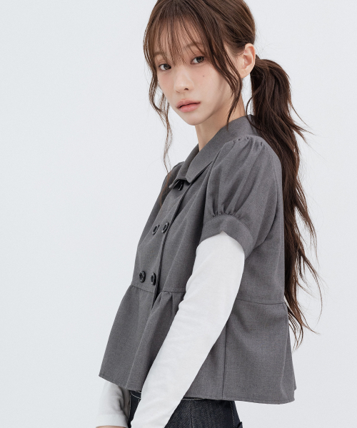 Solid Double Button Puff Shirt