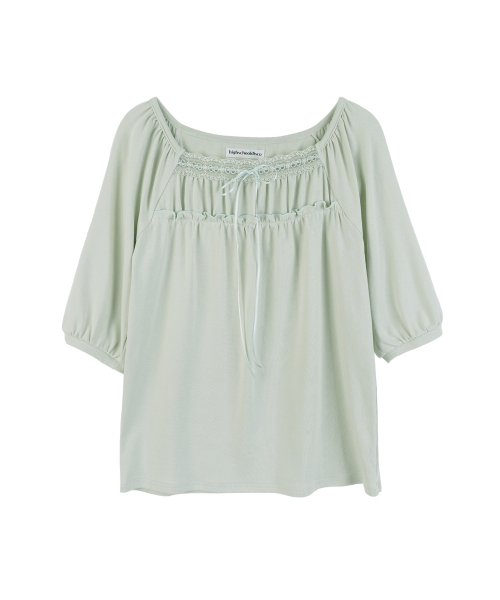 3/4 Lace Shirred Sleeve_Mint