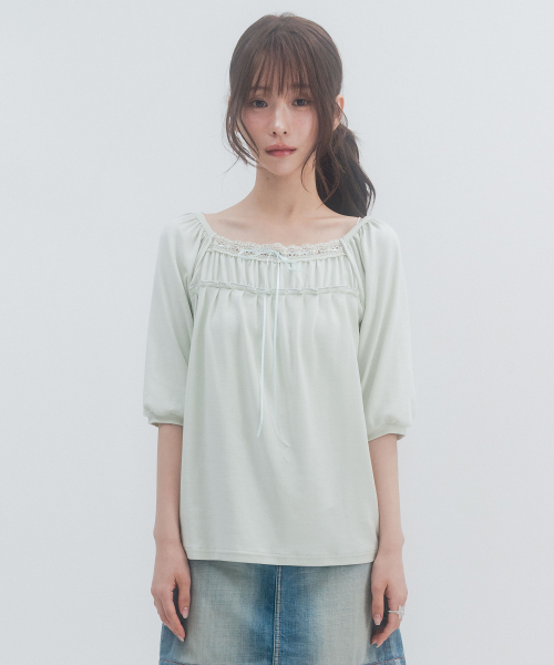 3/4 Lace Shirred Sleeve_Mint