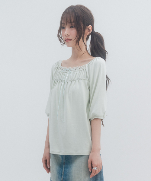 3/4 Lace Shirred Sleeve_Mint