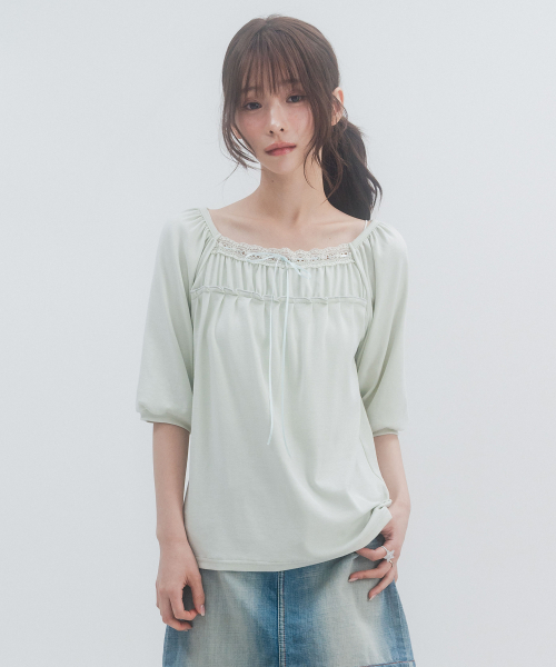 3/4 Lace Shirred Sleeve_Mint