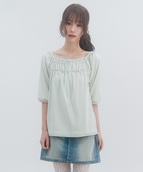 3/4 Lace Shirred Sleeve_Mint
