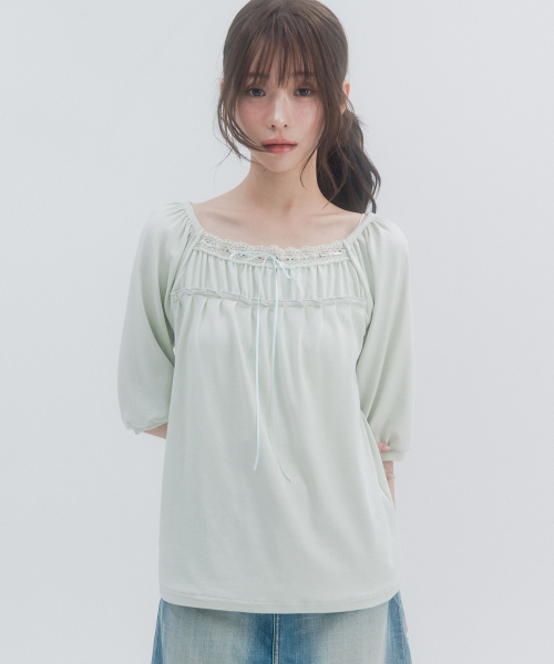 3/4 Lace Shirred Sleeve_Mint