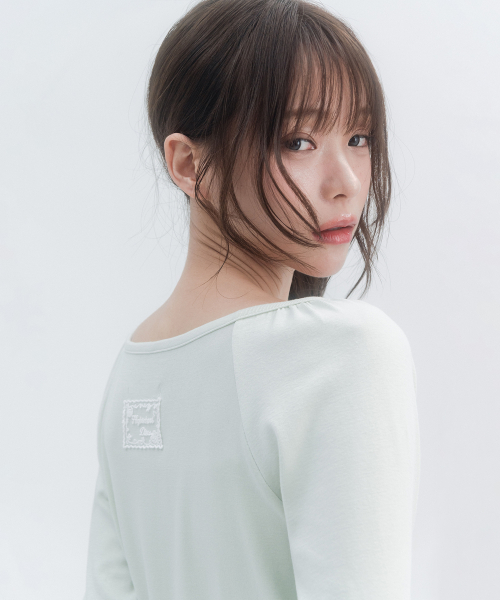 3/4 Lace Shirred Sleeve_Mint