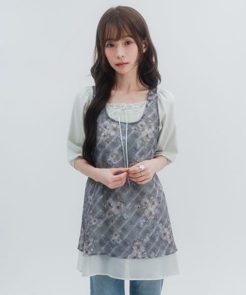 3/4 Lace Shirred Sleeve_Mint