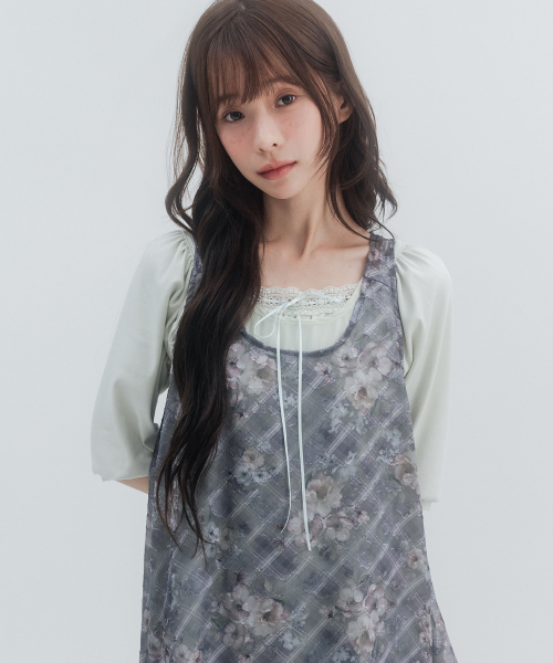 3/4 Lace Shirred Sleeve_Mint