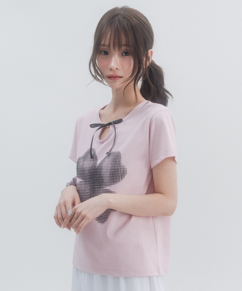 하이스쿨 로고 리본 티셔츠_핑크