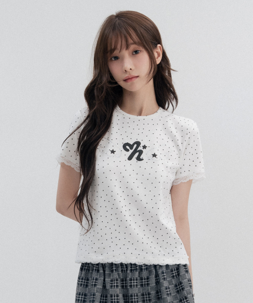 Polka Dot Star Lace Short Sleeve_Ivory