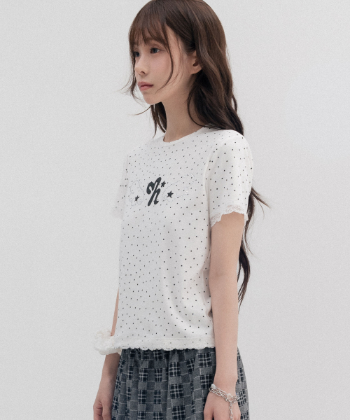 Polka Dot Star Lace Short Sleeve_Ivory