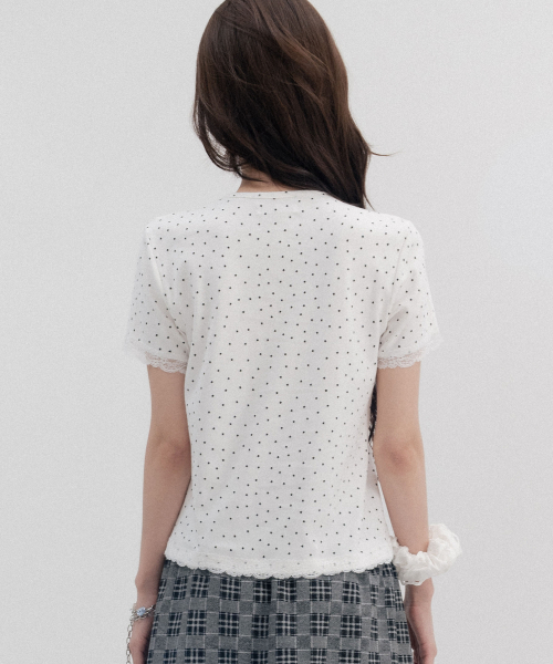 Polka Dot Star Lace Short Sleeve_Ivory