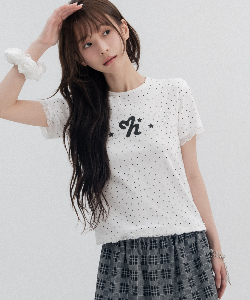 Polka Dot Star Lace Short Sleeve_Ivory