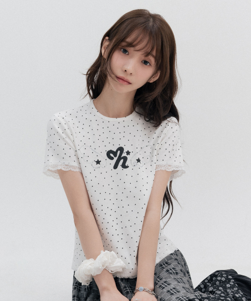 Polka Dot Star Lace Short Sleeve_Ivory