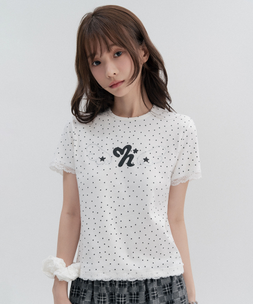 Polka Dot Star Lace Short Sleeve_Ivory