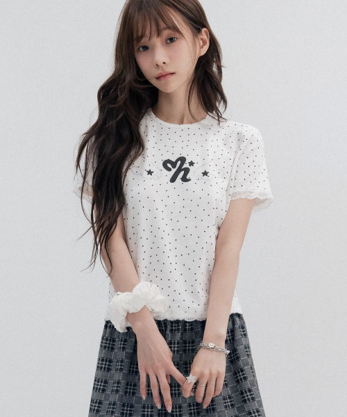 Polka Dot Star Lace Short Sleeve_Ivory