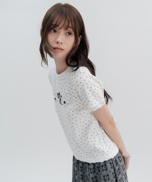 Polka Dot Star Lace Short Sleeve_Ivory