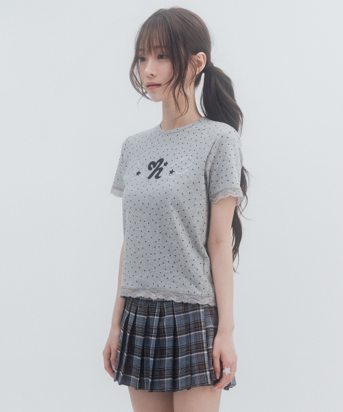 도트 스타 레이스 숏슬리브_멜란지그레이