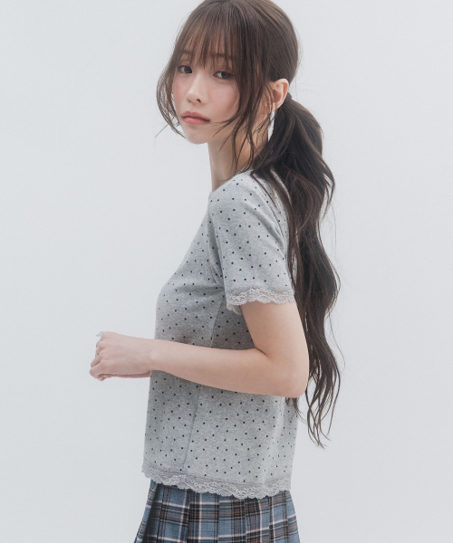 도트 스타 레이스 숏슬리브_멜란지그레이