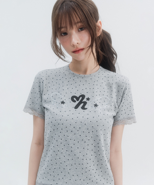 도트 스타 레이스 숏슬리브_멜란지그레이