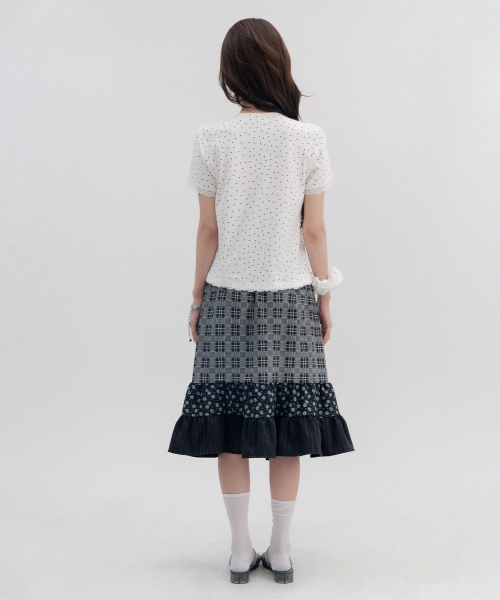 Mixed Check Tiered Midi Skirt_Black