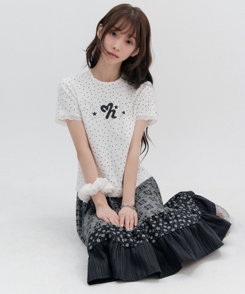 Mixed Check Tiered Midi Skirt_Black