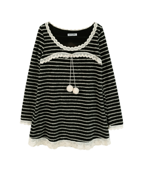 Striped knit pom-pom dress