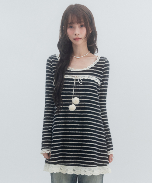 Striped knit pom-pom dress