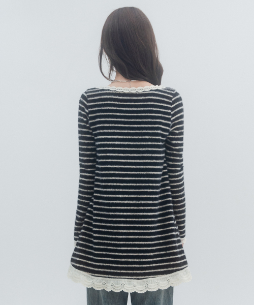 Striped knit pom-pom dress