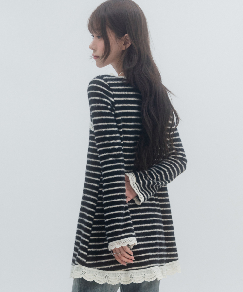 Striped knit pom-pom dress