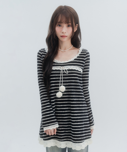 Striped knit pom-pom dress